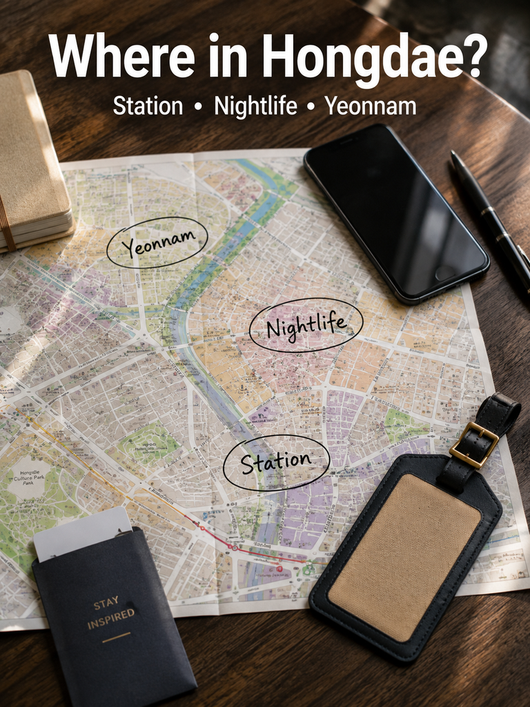 Best hotels in Hongdae 2026 location zones around Hongik University Station, nightlife streets and Yeonnam
