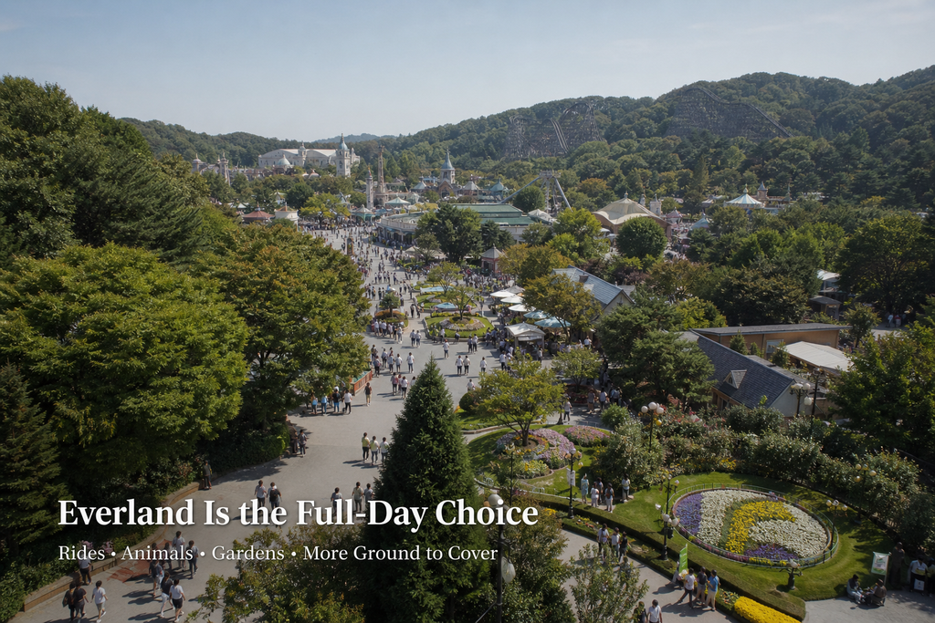 Everland full-day outdoor theme park experience compared with Lotte World in 2026