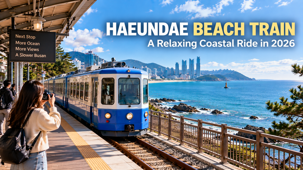 Haeundae Beach Train traveling along the Busan coastline in 2026