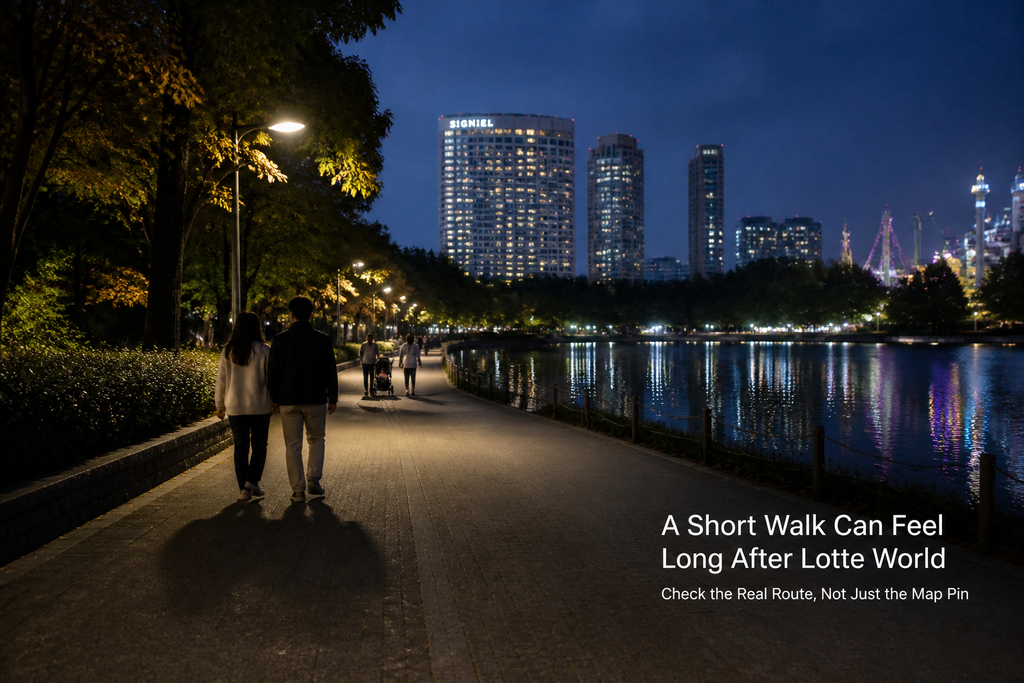 Walking distance from Jamsil hotels near Lotte World Seoul after a full theme park day