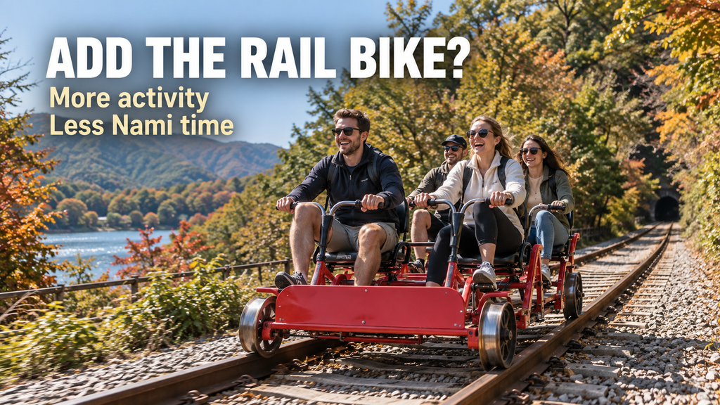 Travelers riding Gangchon Rail Bike on a Nami Island day tour from Seoul
