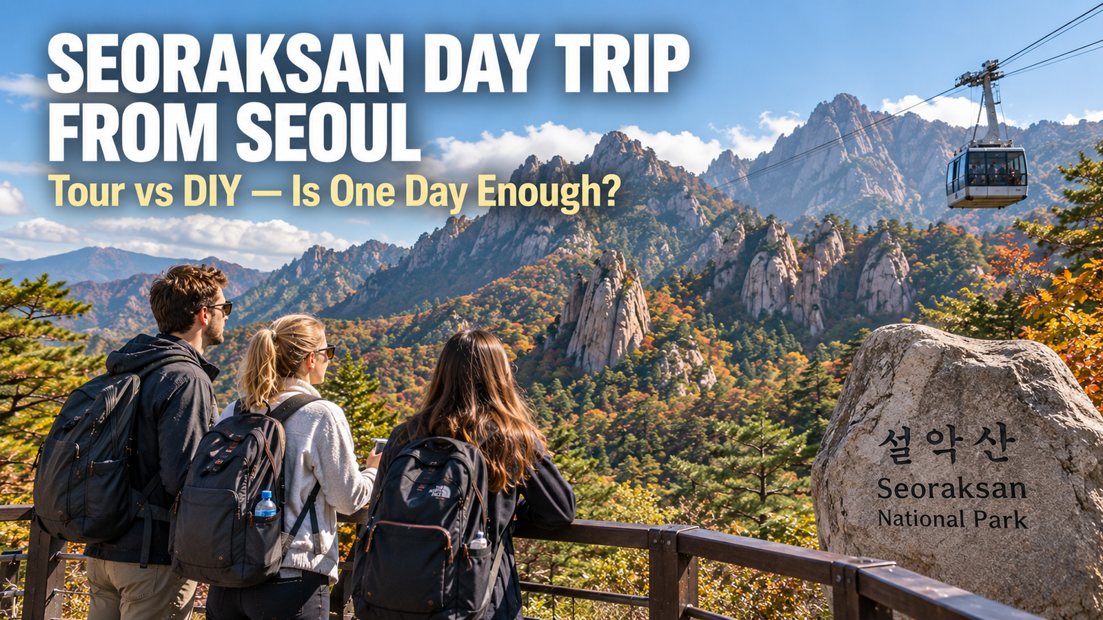 Western travelers overlooking Seoraksan National Park during a day trip from Seoul in autumn