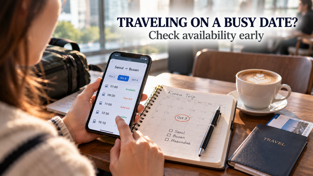 Traveler checking Seoul to Busan KTX availability early for a busy travel date in Korea